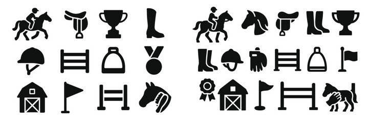 Plakat Collection of equestrian-themed web icons featuring horses, riders, and accessories for online use