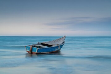 Fototapeta premium Tranquil Seascape with Abandoned Fishing Boat