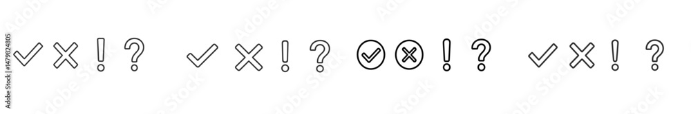 Poster Collection of web icons featuring checkmarks, crosses, and exclamation marks for user interface design