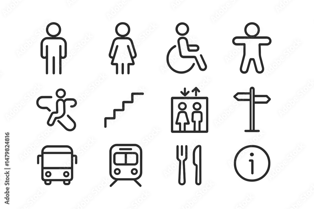 Aufkleber set of web icons representing various human activities, accessibility features, and transportation o