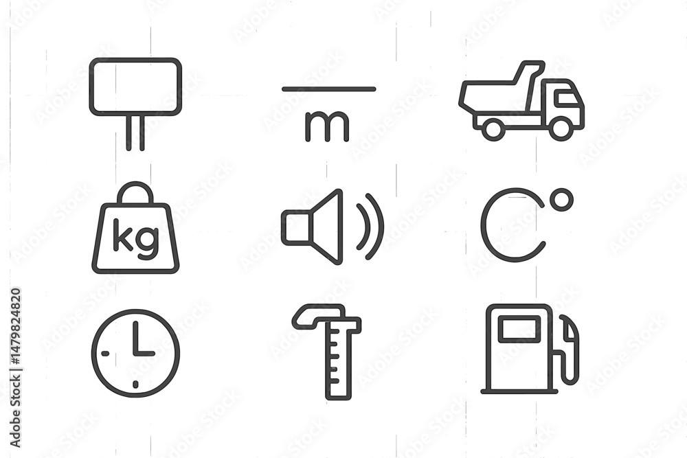 Fototapete collection of web icons representing various measurement units and transportation symbols for digita