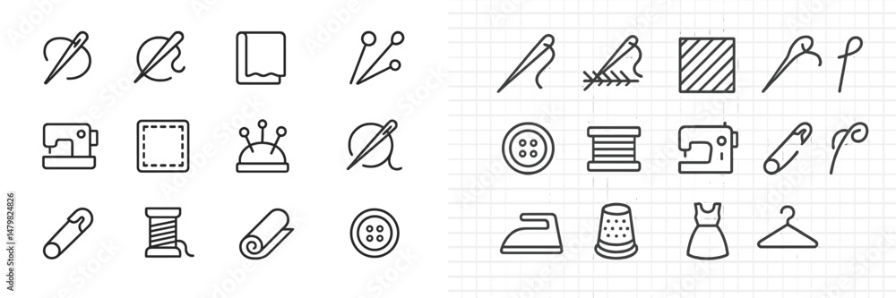 Aufkleber collection of sewing and crafting web icons for design and development projects