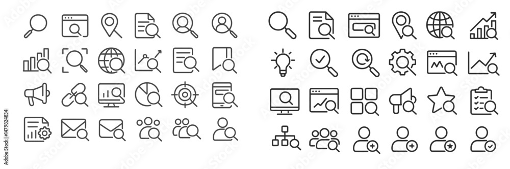 Poster Collection of web icons depicting various digital functions and tools for user interface and design purposes