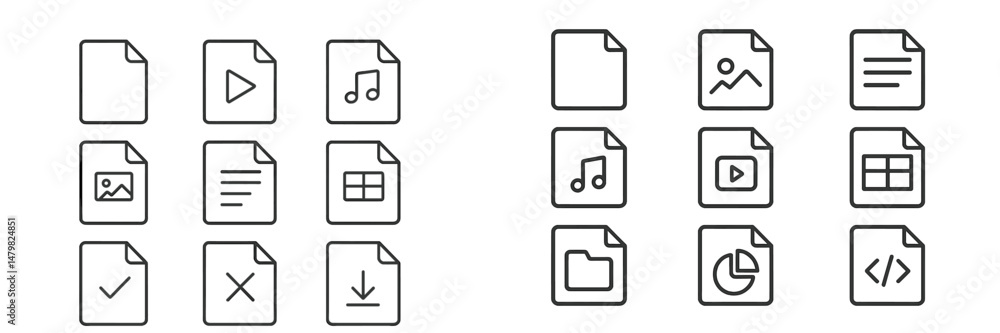 Aufkleber Set of simple web icons for various file types and multimedia elements used in digital design and development projects