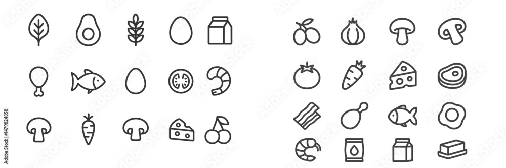Leinwandbilder collection of minimalistic web icons representing various food items for digital use and design