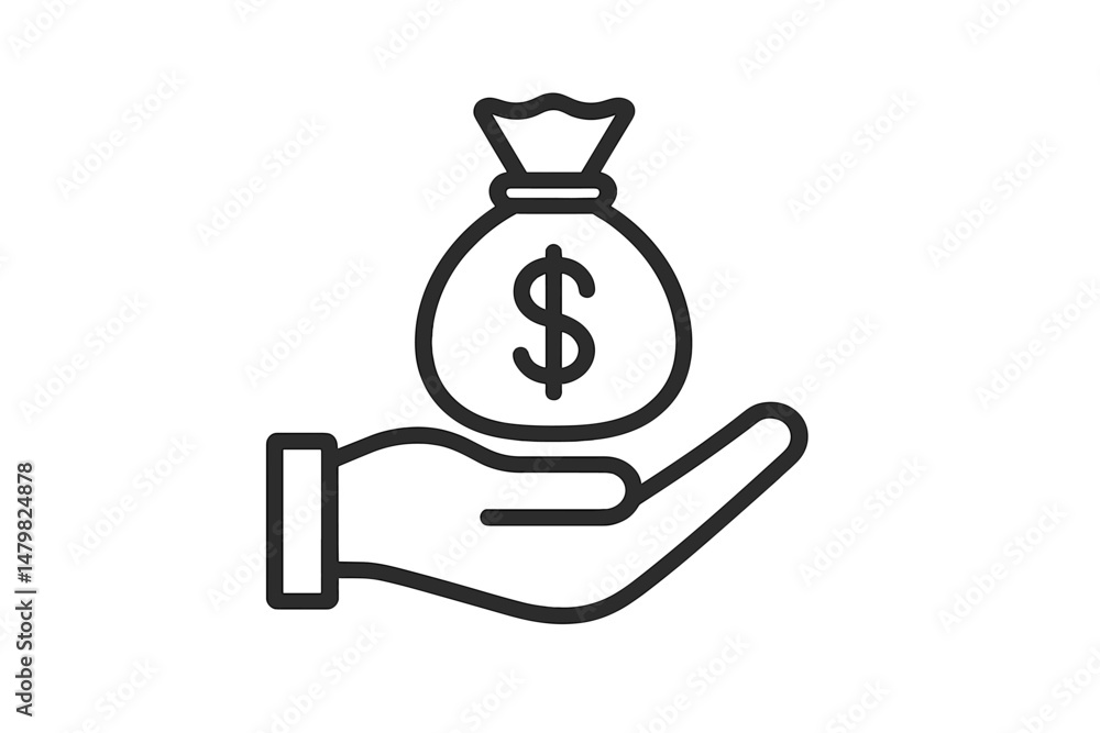 Leinwandbilder Web icons representing financial transactions with a focus on currency and assistance in a minimalist design