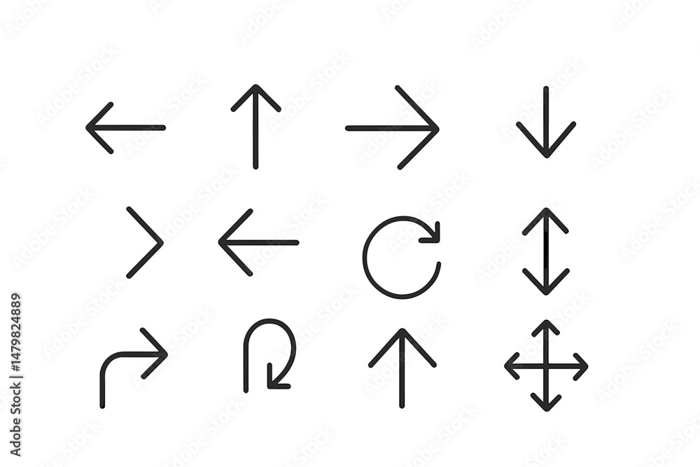 Poster Set of web icons featuring directional arrows and circular symbols for intuitive navigation and user interface design