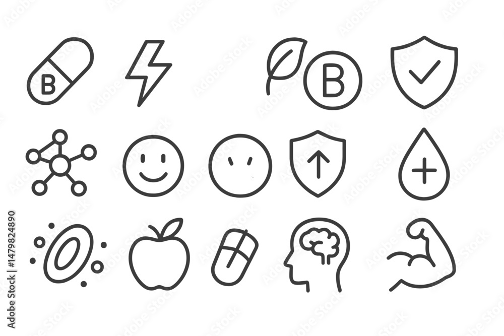 Poster Collection of simple web icons representing health, technology, and wellness concepts in a clean design format
