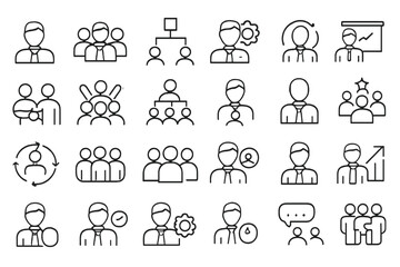 Fototapeta premium Set of web icons depicting various professional and social interactions among people in diverse roles and activities