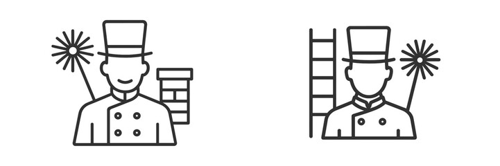 Set of web icons featuring chimney sweep and service worker characters in simple line art style
