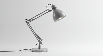 Gray adjustable architect lamp illuminates a modern minimalist white background
