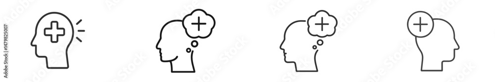 Poster Web icons representing mental health concepts and positive thinking in minimalistic design style suitable for digital applications