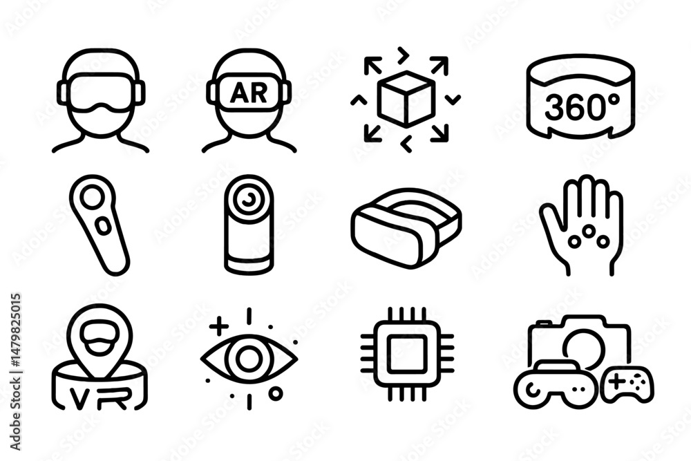 Poster variety of web icons representing virtual reality, augmented reality, and immersive technology conce