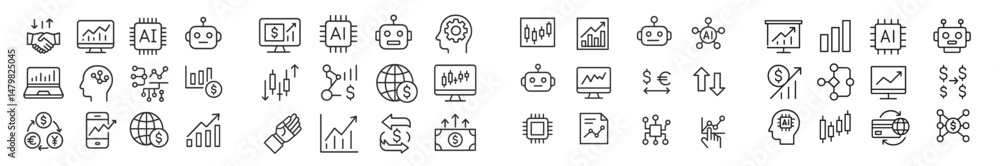 Fototapete collection of web icons representing technology, analytics, and business concepts in a minimalist de