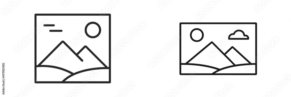 Poster Set of minimal web icons representing images and landscape designs for digital applications and websites
