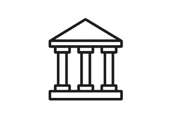 Web icons set featuring a simple outline of a classical building with columns and a triangular roof