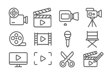 Fototapeta premium Collection of web icons representing multimedia tools for video production and editing activities