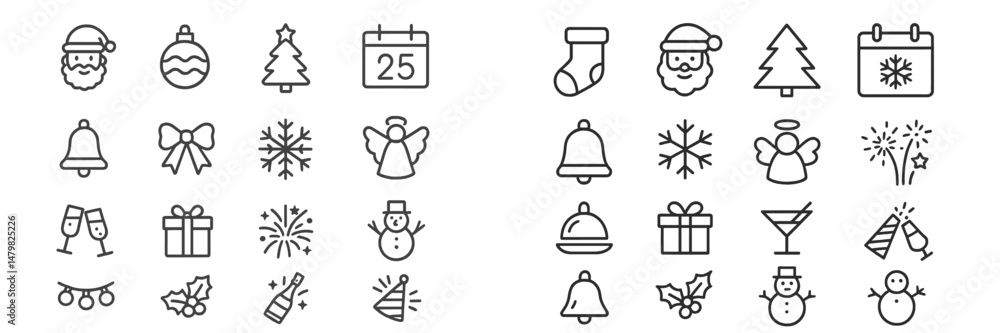 Poster collection of christmas-themed web icons featuring festive elements and symbols for holiday design