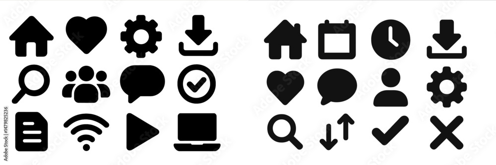 Poster collection of web icons representing various functions and elements used in digital interfaces