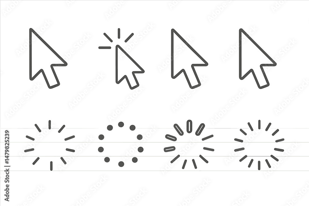 Leinwandbilder collection of web icons showcasing various cursor designs and loading indicators for digital interfa