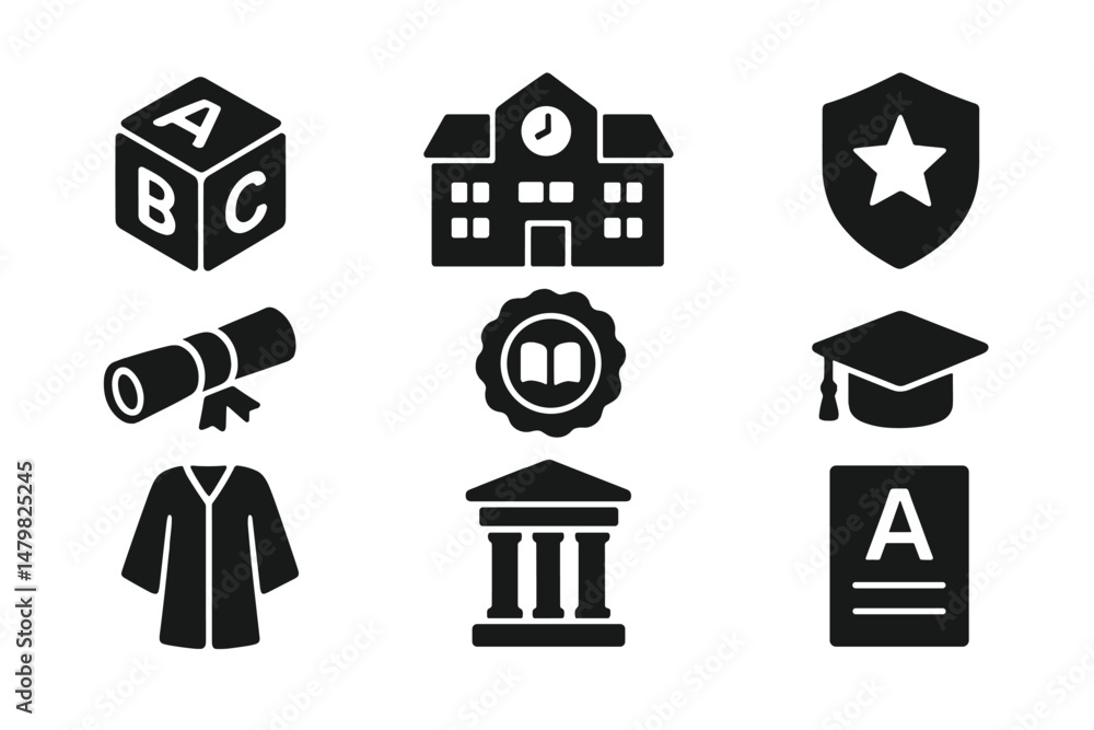 Aufkleber collection of educational web icons representing various academic themes for digital design