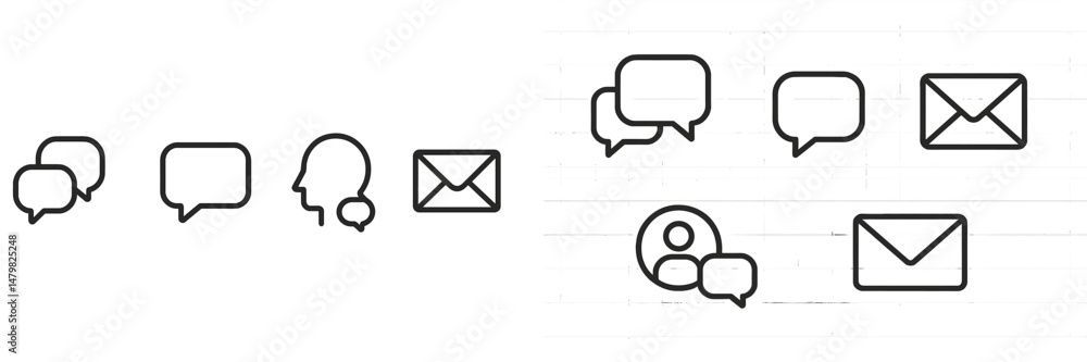 Leinwandbilder Set of web icons representing communication elements including chat bubbles, messages, and user interactions for digital platforms