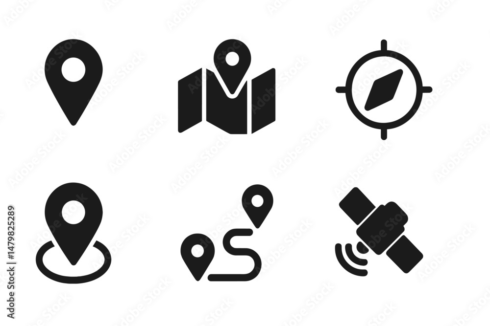 Fototapete collection of web icons representing navigation, mapping, and location services for online use