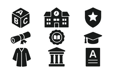 Collection of educational web icons representing various academic themes for digital design