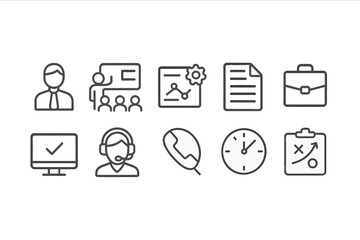 Set of web icons representing various business and communication functions for digital applications