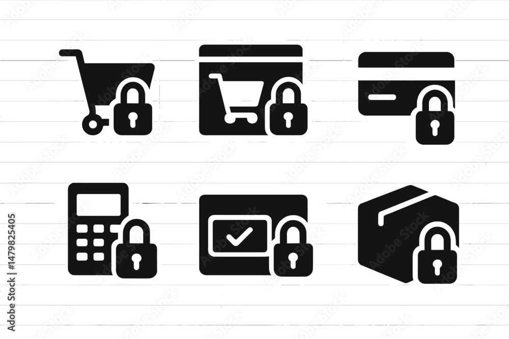 Aufkleber Collection of web icons depicting secure shopping elements for online transactions and e-commerce activities