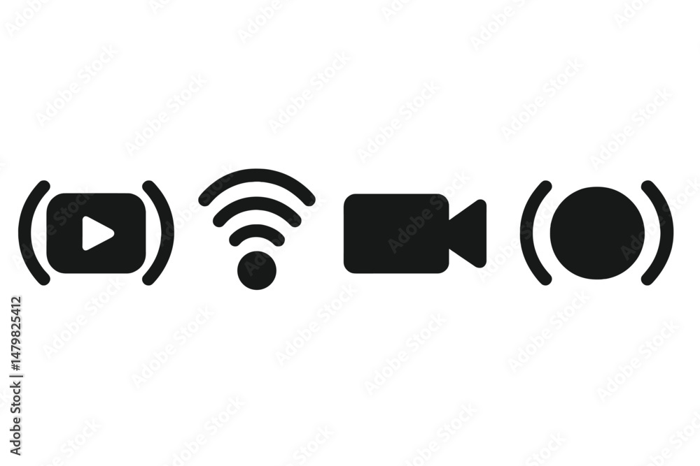 Fototapete set of modern web icons representing multimedia functions including video, connectivity, and recordi