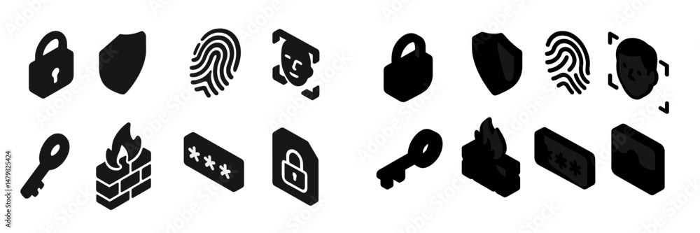 Leinwandbilder Collection of web icons featuring security, authentication, and data protection symbols for digital applications and services