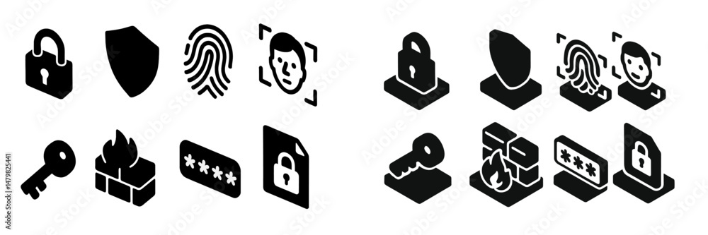 Poster Collection of web icons representing security, privacy, and authentication concepts for digital applications and services
