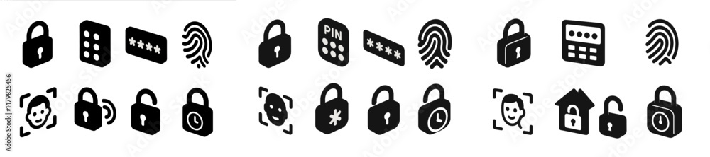 Poster Collection of web icons representing security features and privacy tools for online platforms and applications