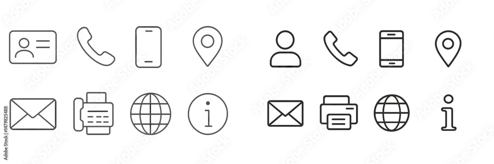 Poster set of minimalistic web icons featuring communication and location symbols for digital applications