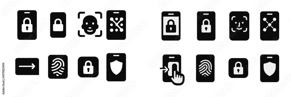 Fototapete collection of web icons showcasing various security features for digital platforms and applications