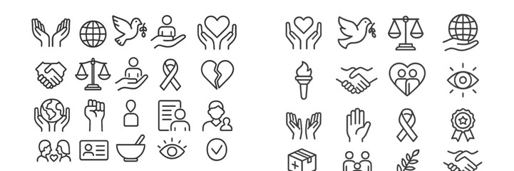 Obraz premium Collection of web icons representing community, peace, justice, and support symbols for digital use