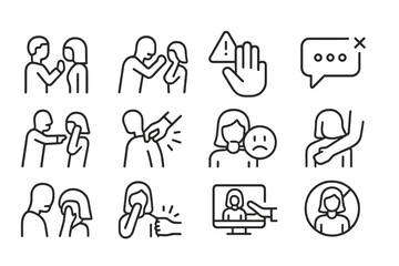 Fototapeta premium Set of simple web icons depicting various interactions and emotional expressions in social contexts