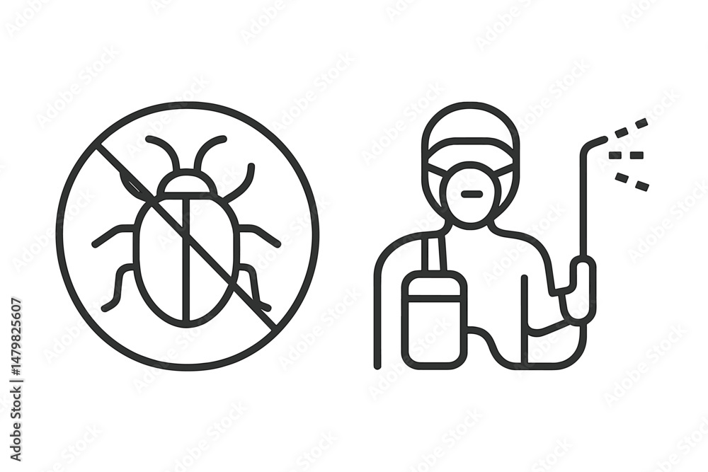 Aufkleber Collection of web icons representing pest control services with a focus on extermination and prevention methods