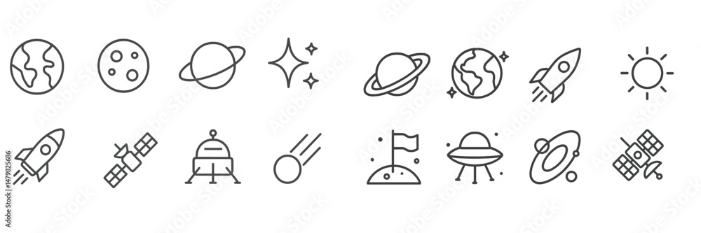 Poster Collection of web icons showcasing celestial themes and space-related imagery for modern digital design