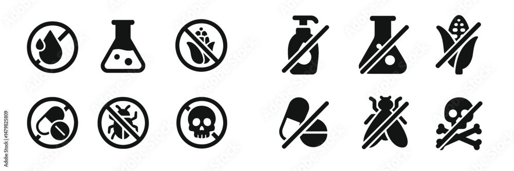 Aufkleber Set of web icons representing safety and caution regarding various substances and chemicals in a clear, minimalistic design