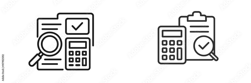 Poster Collection of web icons featuring tools for calculation and analysis in modern design style