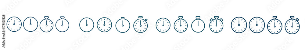 Poster Collection of minimalist web icons representing various types of timers and stopwatches for digital applications and interfaces