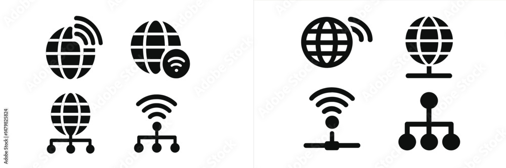 Poster collection of web icons featuring network symbols and connectivity graphics for digital communicatio