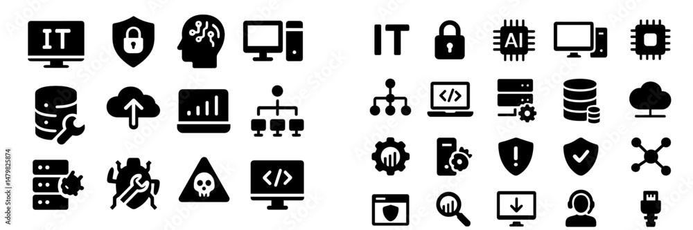 Poster collection of web icons representing technology, security, data analysis, and it concepts for digita