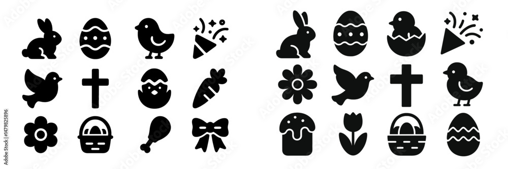 Aufkleber set of diverse web icons featuring easter symbols, animals, and festive elements for digital design 