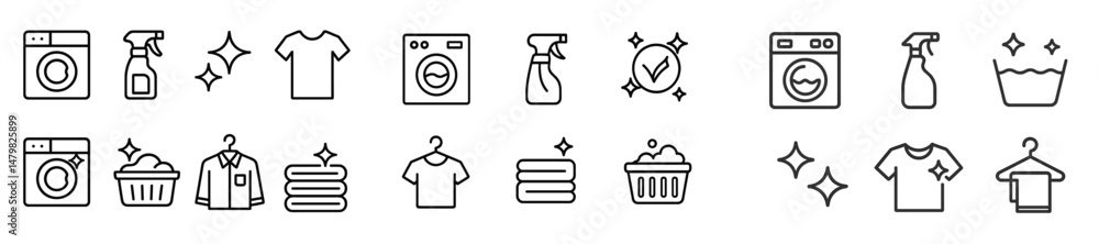 Leinwandbilder collection of minimalistic web icons for laundry and cleaning activities representing various tasks 