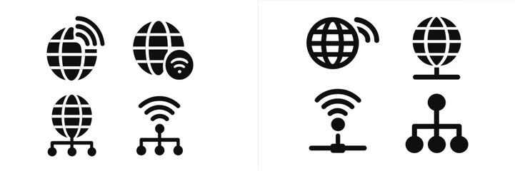 Collection of web icons featuring network symbols and connectivity graphics for digital communication tools