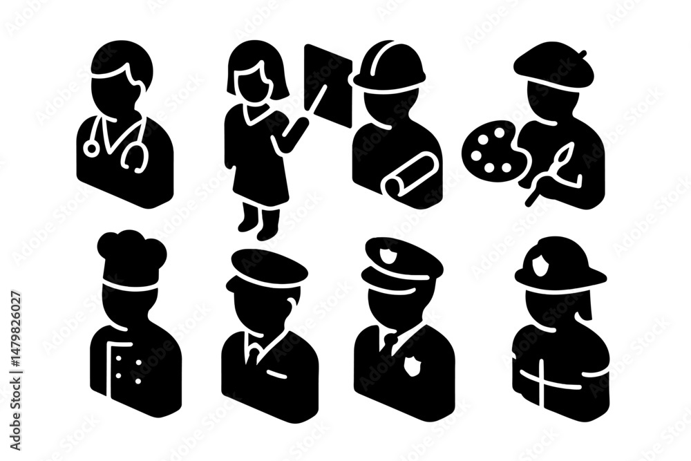 Poster Collection of web icons representing various professions and educational roles in a simple and clear design format