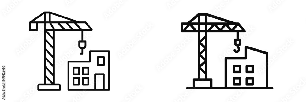 Poster set of construction web icons showcasing crane and building designs for digital use